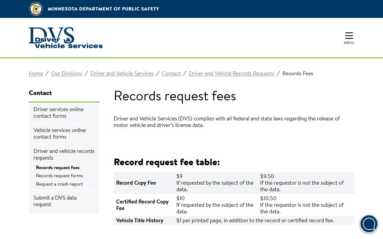 Goodhue County Court Administrator record fee comparison with DVS source