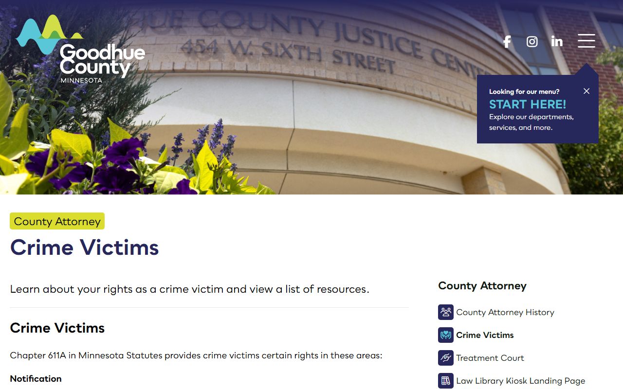 Goodhue County court charge records County Attorney crime victims resources