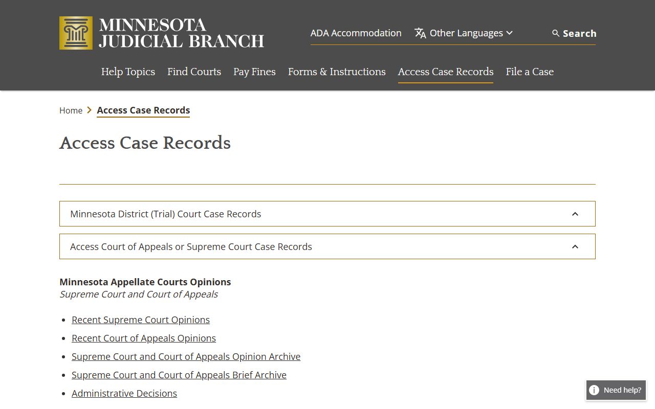 Goodhue County court records access case records landing page
