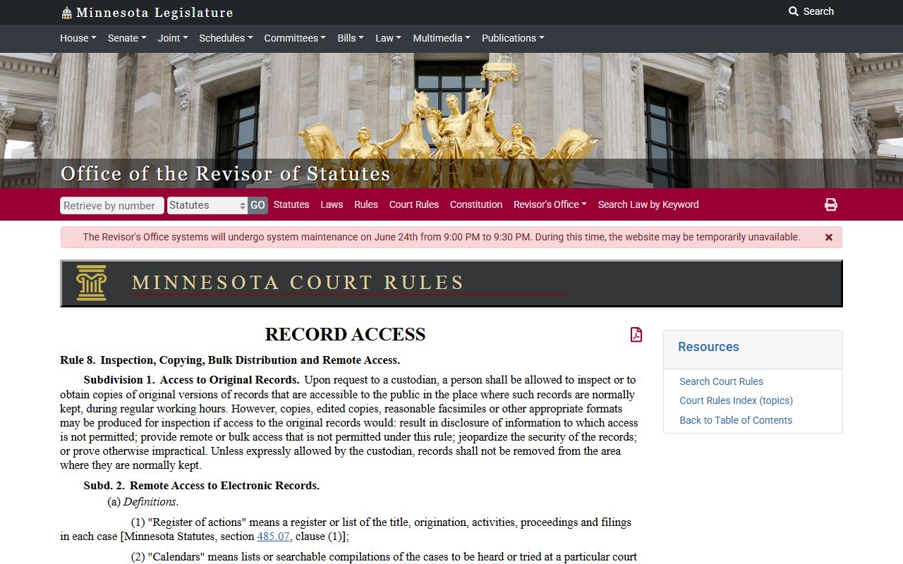 Goodhue County court records remote access Rule 8 source