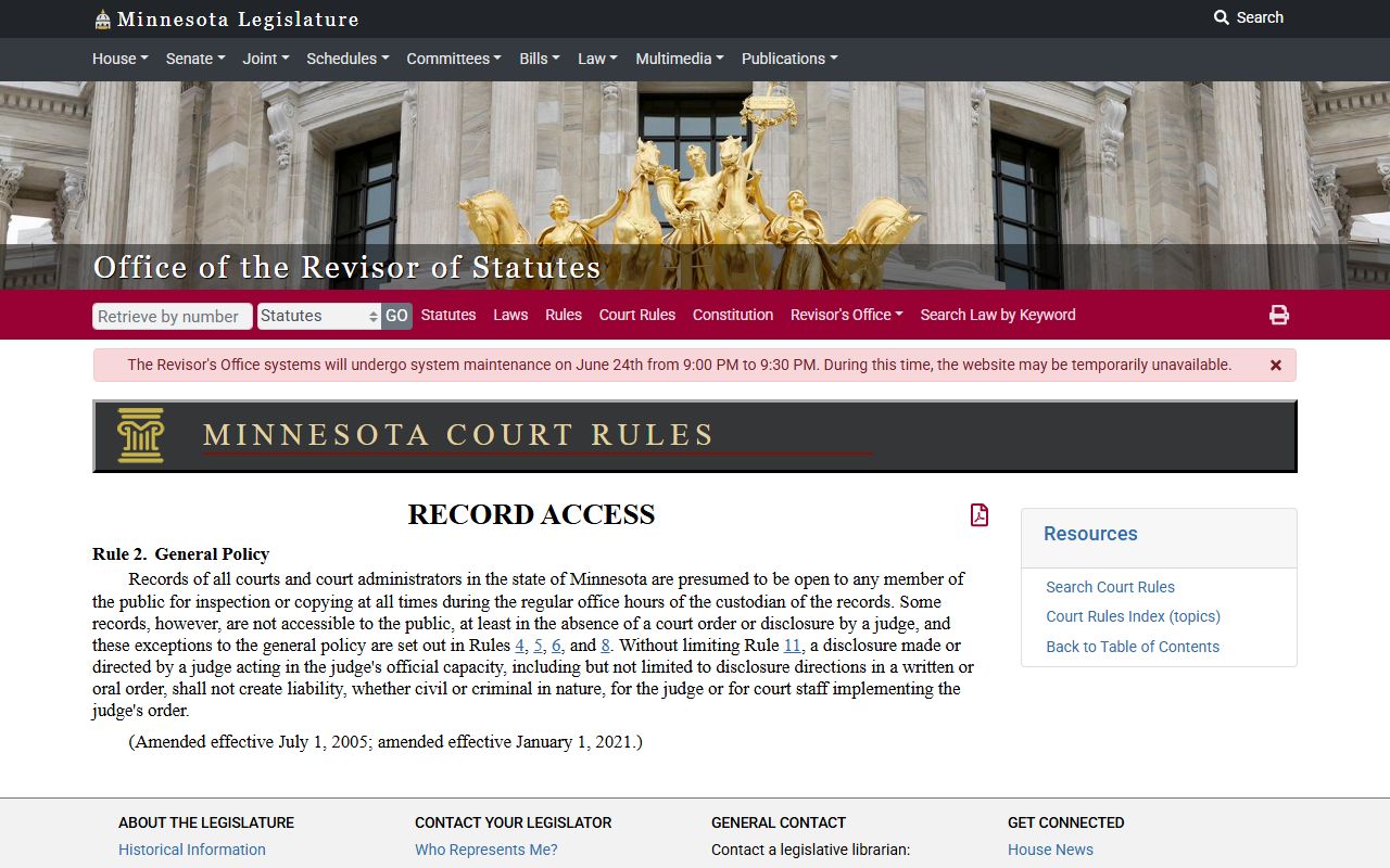 Goodhue County court records public access Rule 2 source
