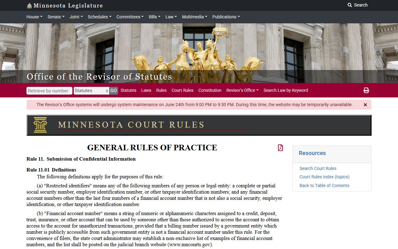 Goodhue County court records restricted identifier Rule 11 source