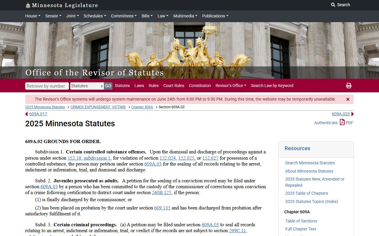Goodhue County criminal court records expungement eligibility statute