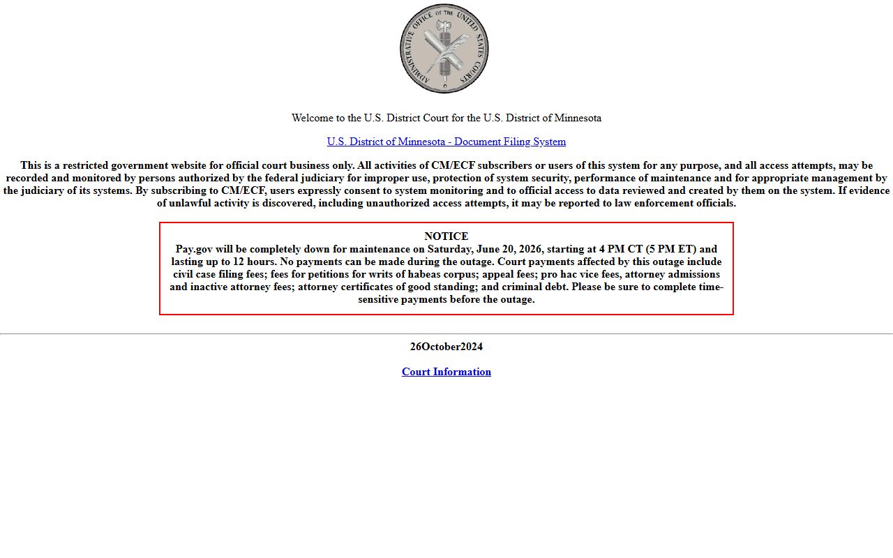 Goodhue County District Court records and District of Minnesota CM ECF distinction