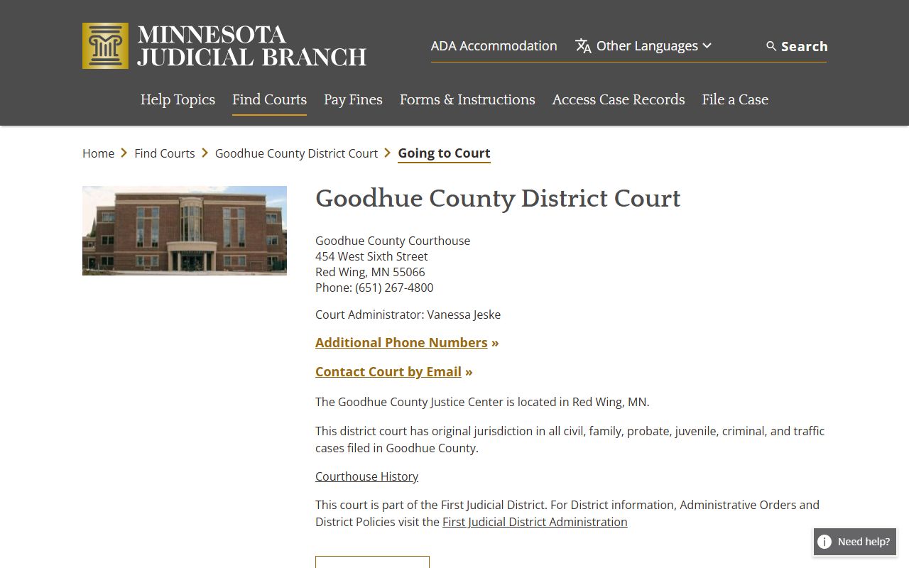 Goodhue County court records going to court information