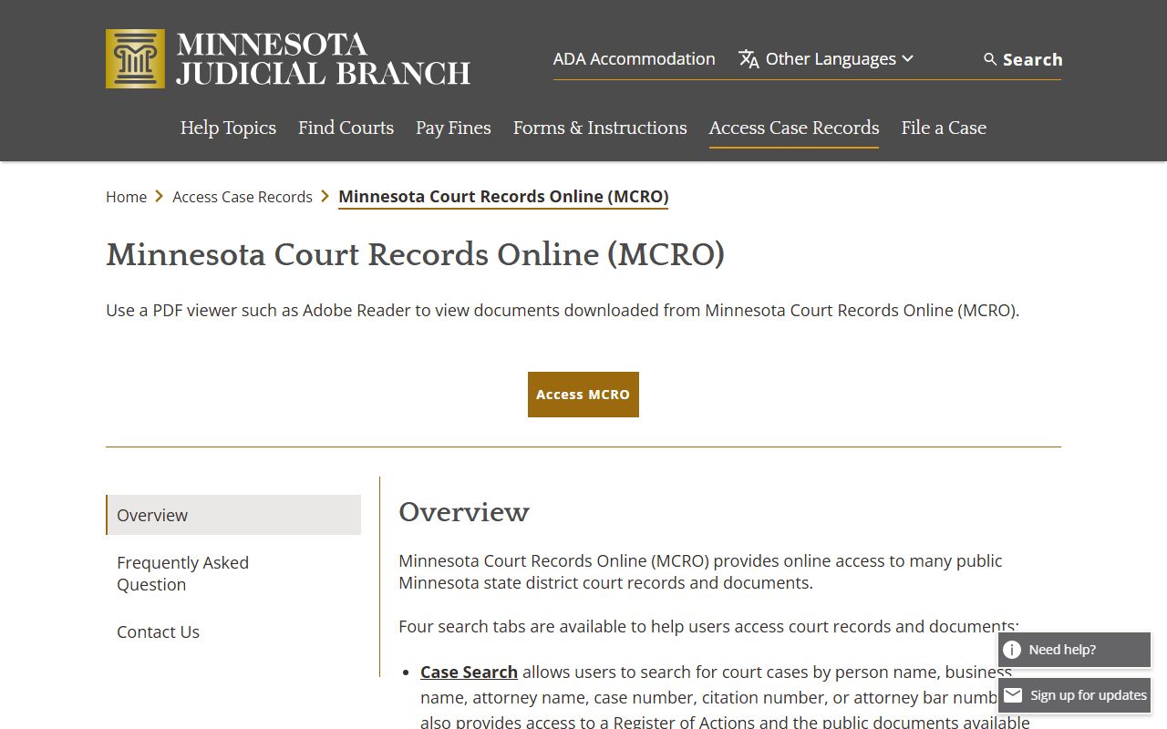 Goodhue County court records MCRO overview