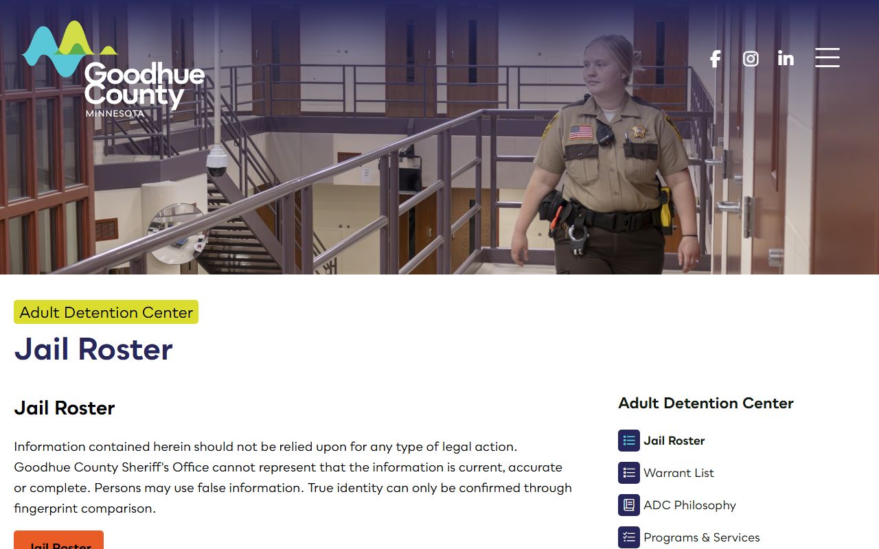 Goodhue County inmate records jail roster landing page