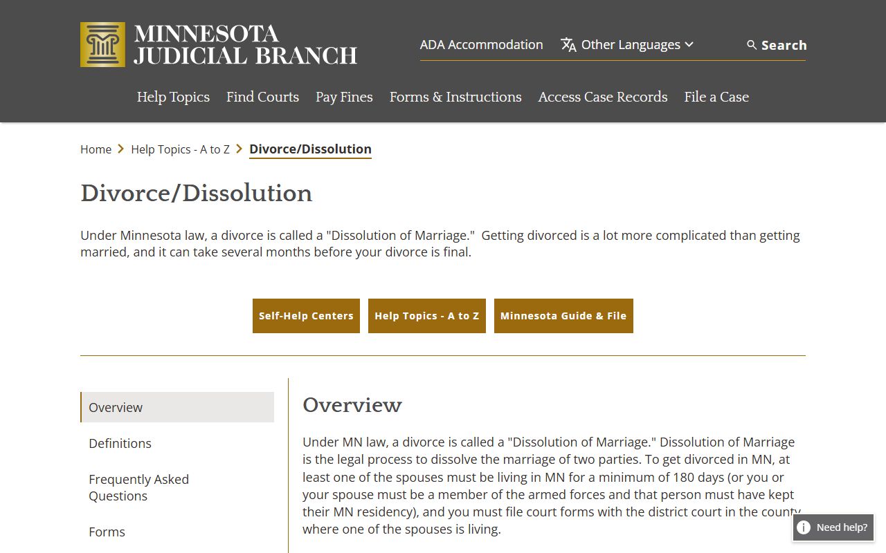 Goodhue County divorce records Minnesota court help topic