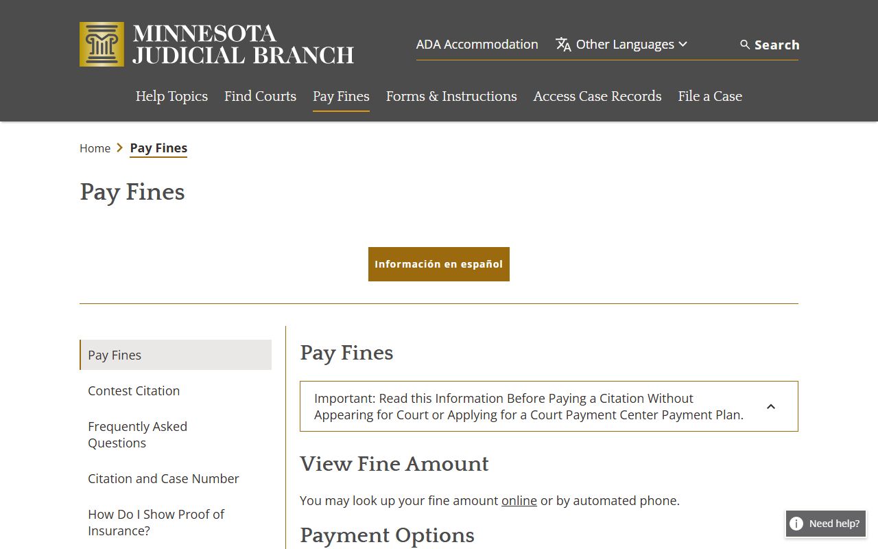 Goodhue County traffic court records pay fines page