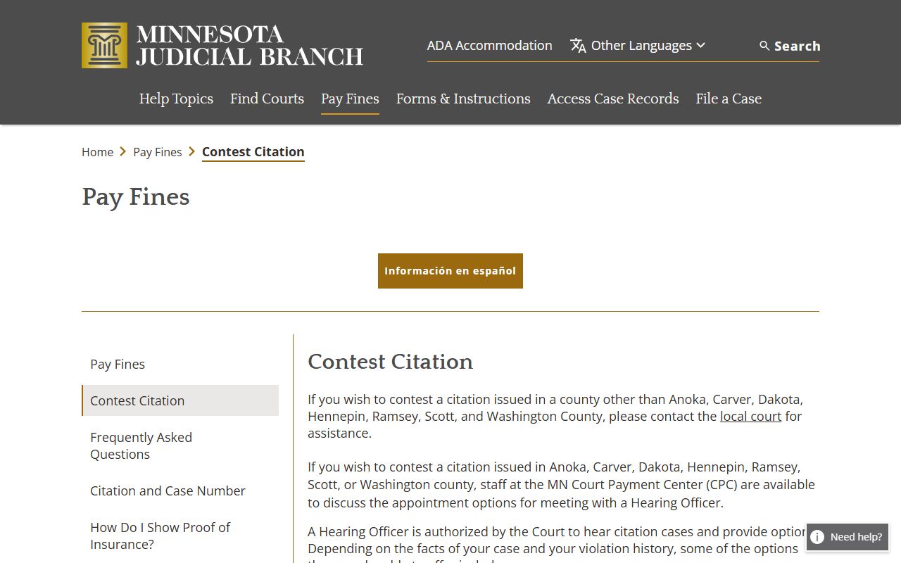 Goodhue County traffic court records contest citation page